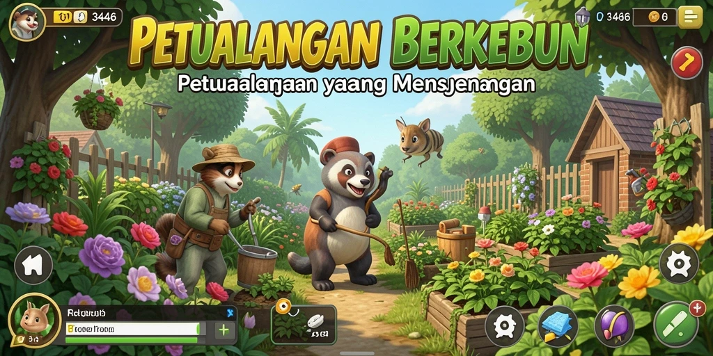 Gambaran gameplay menarik dari kebun yang subur dan penuh warna.