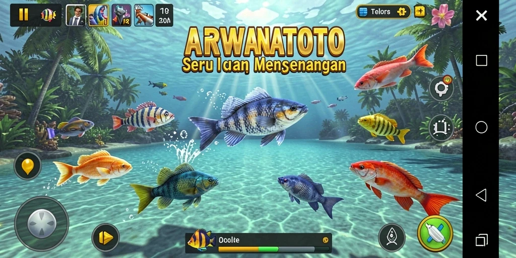 Gameplay ARWANATOTO menampilkan aksi menembak ikan yang seru dan menantang.