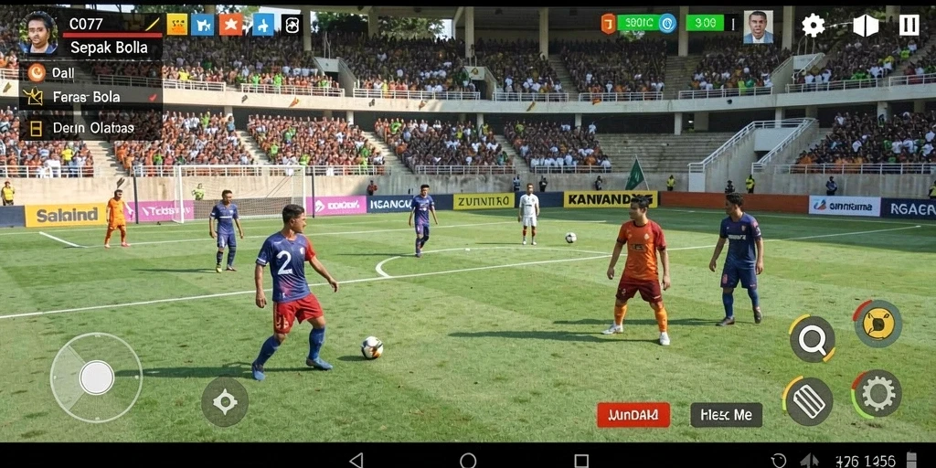 Menampilkan aksi seru gameplay Sepak Bola di C0077.