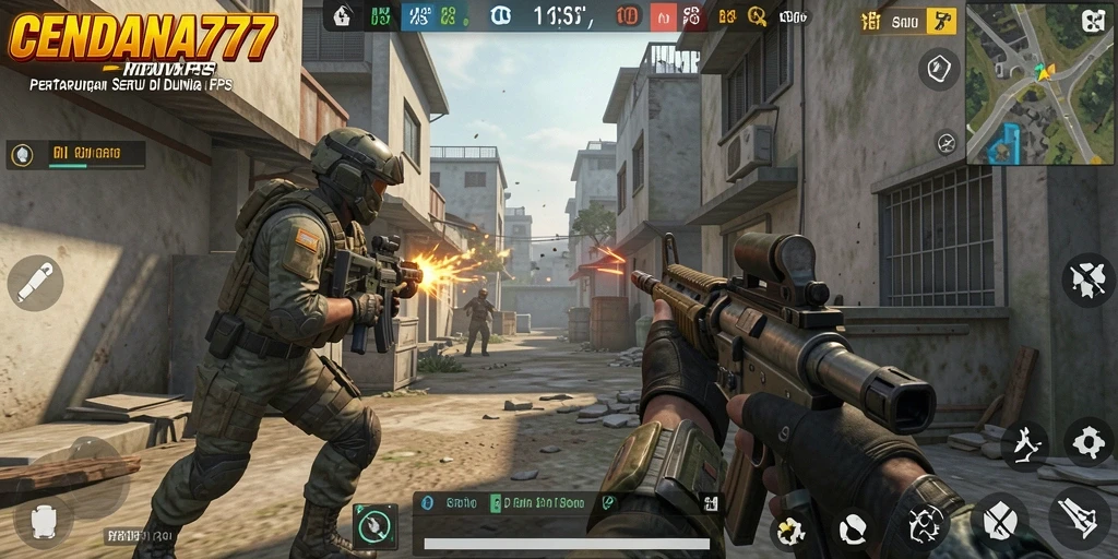 Screenshot menampilkan aksi tembak-menembak seru dari CENDANA777.