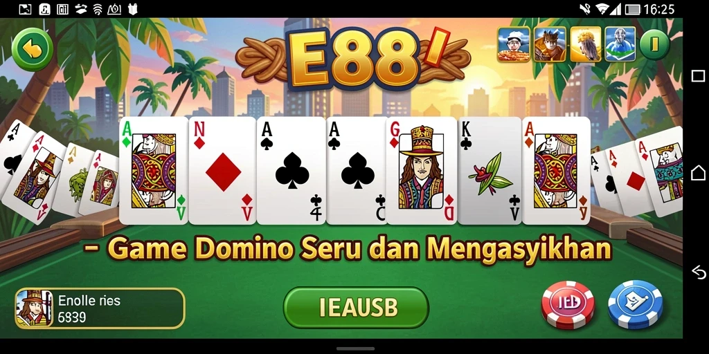 Screenshot E88 menunjukkan aksi seru dalam permainan Domino.