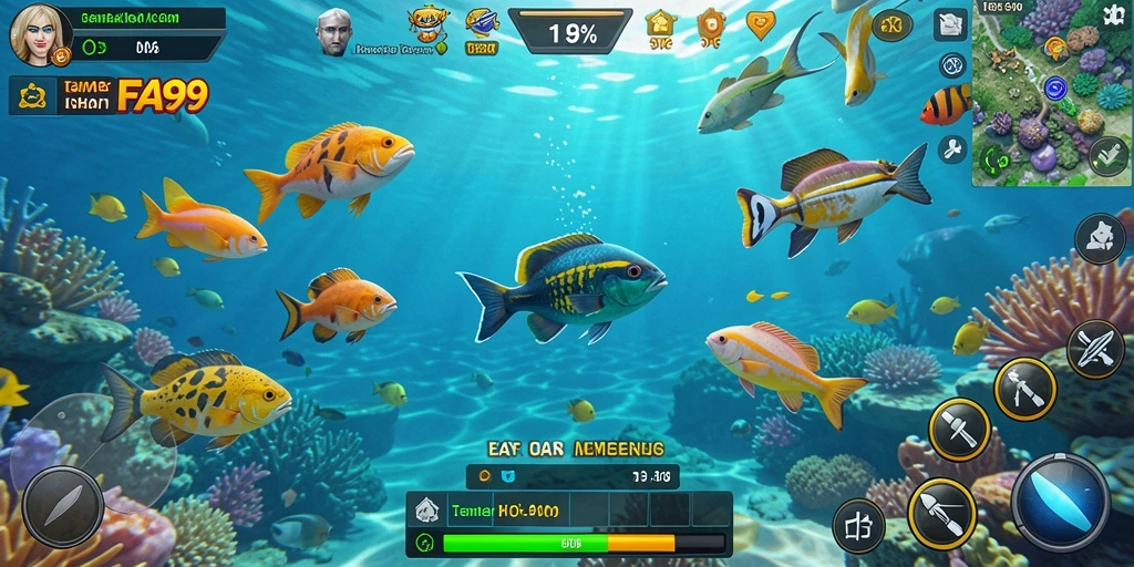 Tampilan gameplay menarik dari FA99 yang menampilkan aksi tembak ikan.