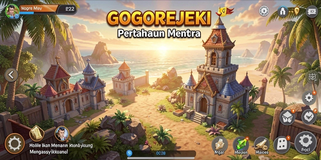 Screenshot gameplay GOGOREJEKI menampilkan pertahanan menara yang intens.