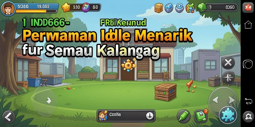 Screenshot IND666 menampilkan karakter yang sedang mengumpulkan sumber daya dalam mode idle.
