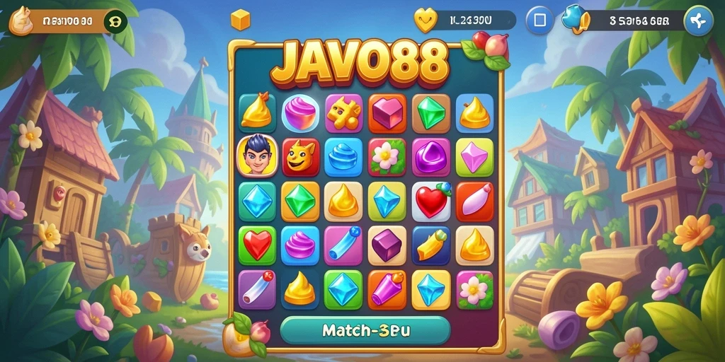 Tangkapan layar gameplay JAVO88 menampilkan pencocokan simbol yang seru.
