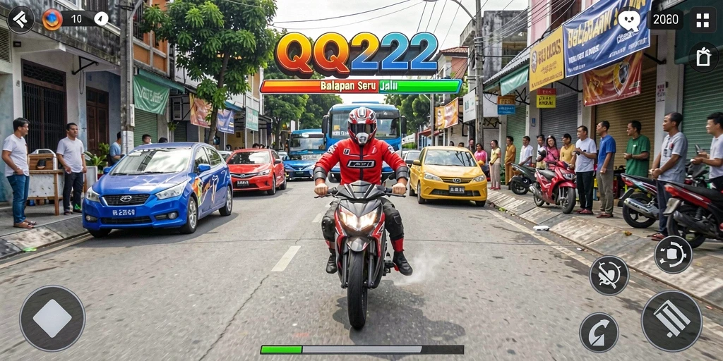 Tampilan aksi mendebarkan dari gameplay balapan QQ222.