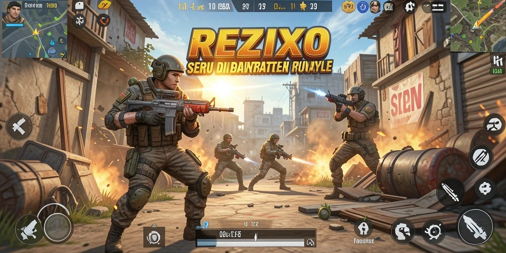 Tampilan aksi seru dalam pertandingan Battle Royale REZIXO.