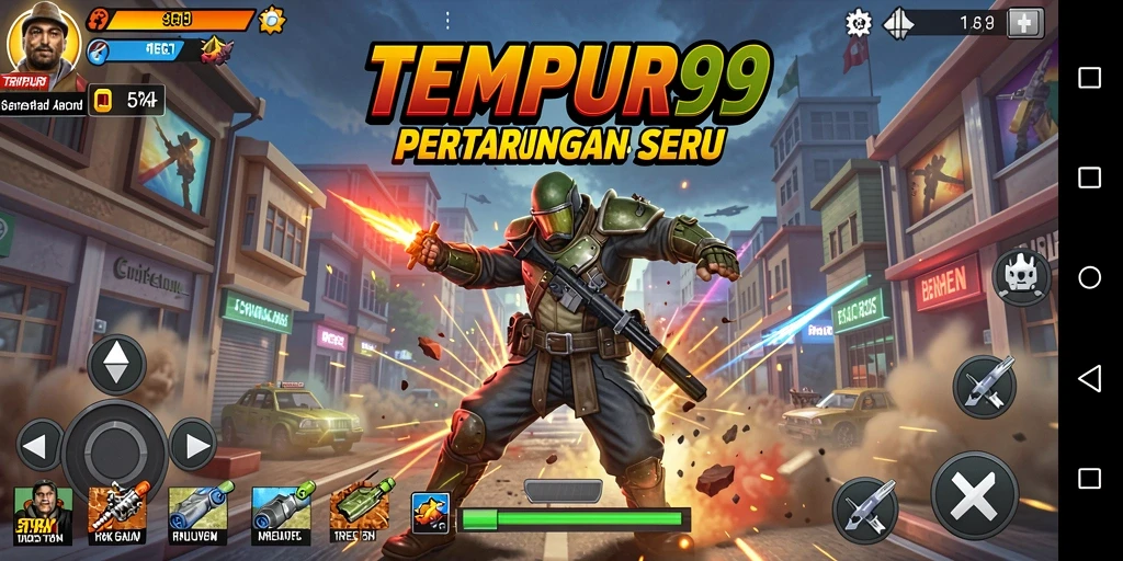 Tampilan gameplay seru dalam TEMPUR99 dengan aksi yang dinamis.
